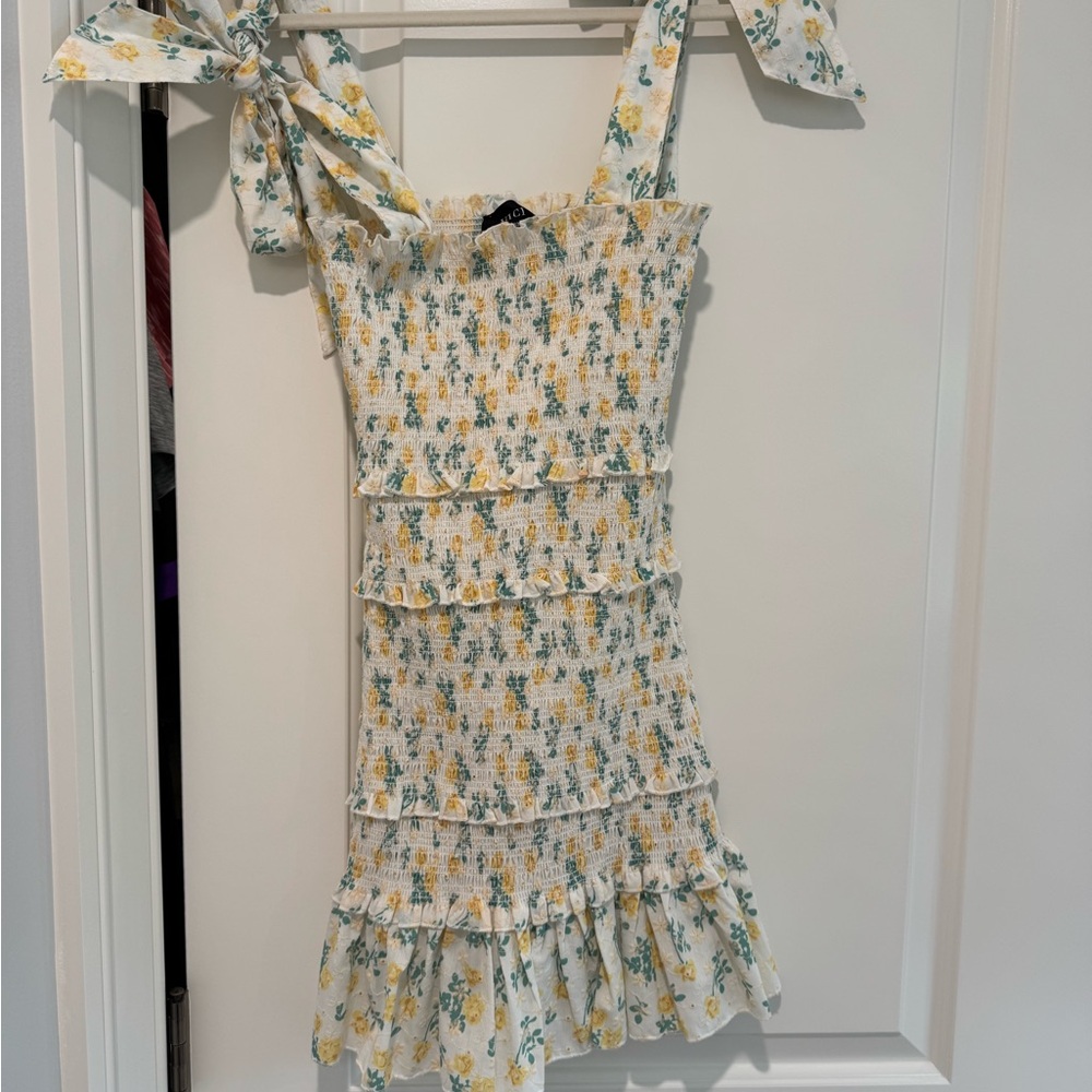Vici Yellow and Green Floral Smocked Dress